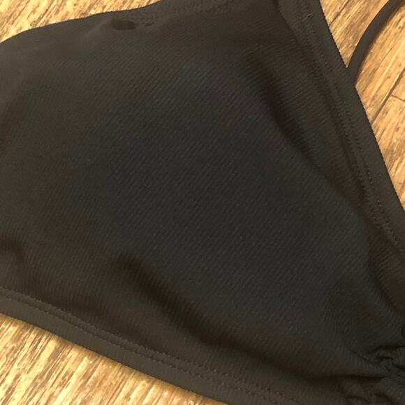 Shade & Shore Black Ruched Ribbed Bralette Bikini Top Size Large - Picture 4 of 11